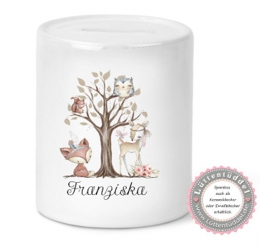 Preview: Waldfreunde Kissen mit Namen Wunschname KITA Einschulung Geburtstag Geburt Taufe Geburtskissen von Lüttentüddel®